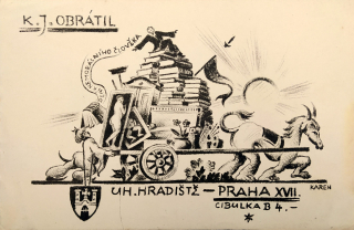 Kubíček Ruda – K. J. Obrátil, Oznámení o přestěhování, původní litografie, 1926