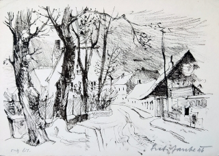 Janke Svatopluk – Vesnice, původní litografie, 1946