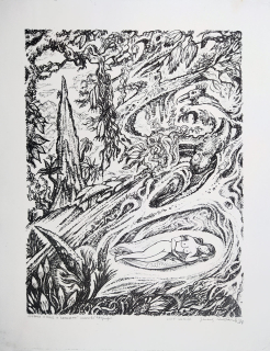 Skřivánek Jaromír – Legenda o Nale a Damajantí, autorská litografie, 1978