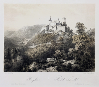Křivoklát – Haun August, původní dvoubarevná litografie s podtiskem, 1860