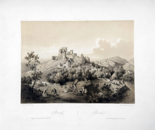 Rábí – Haun August, původní dvoubarevná litografie s podtiskem, 1860