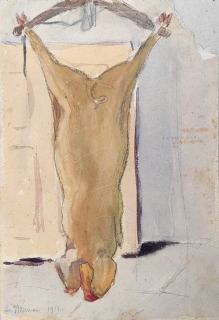 Nauman Arno – Zabijačka, kresba tužkou kolorovaná akvarelem, 1919