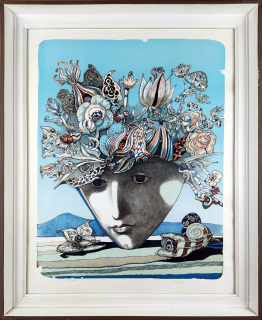 Liesler Josef – Myšlenky květiny, původní barevná litografie, 1977