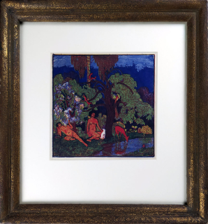 Váchal Josef – Večer (2. varianta), původní barevný dřevoryt na japanu, 1913