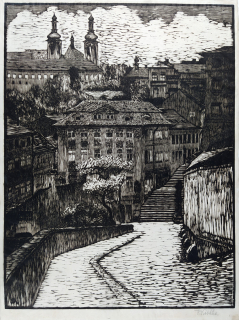 Kobliha František – Praha z Hradčan, původní dřevoryt, ruční otisk na japanu, 1916