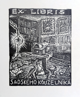 Váchal Josef – Ex libris Sadského kouzelníka, původní dřevoryt, 1936