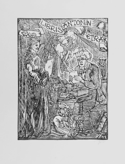 Váchal Josef – Ex libris Antonín Petrák, původní dřevoryt, 1947