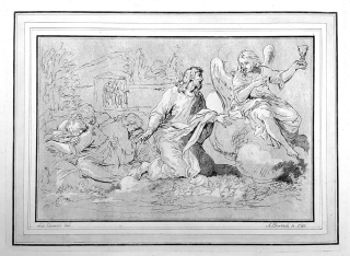 Bartsch Adam – Kristus na Olivové hoře obklopený svými učedníky, lept s akvatintou, 1786