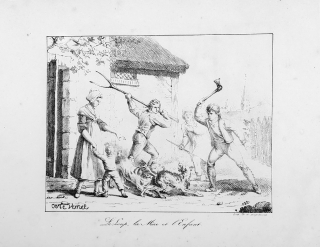 Vernet Carle – Le Loup, la Mére et l´Enfant, původní litografie, ca 1800