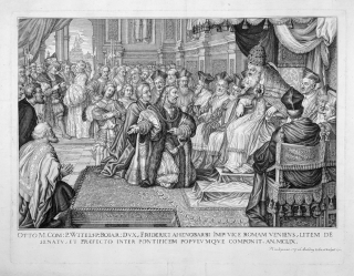 Amling Karl Gustav – Kníže Otto z Wittelsbachu před papežem, původní lept, 1701