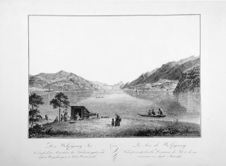 Rakousko – Der Wolfgang See, Jacob Alt, původní litografie, 1825