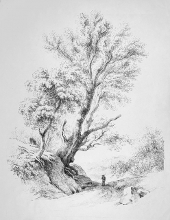 Mössmer Joseph – Muž v krajině, původní litografie, ca 1820