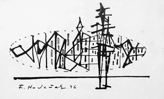 Hudeček František – Noční chodec, kresba tuší, 1946