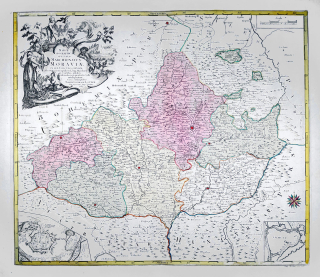 Morava – Conrad Tobias Lotter, staře kolorovaný původní mědiryt, 1758