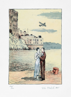 Ptáček Petr – Milenci, původní barevná litografie, 2005