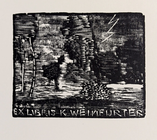 Váchal Josef – Poutník v bouři, Ex libris K. Weinfurter, dřevoryt, 1911