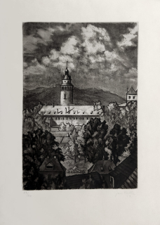 Halla Jan – Český Krumlov, původní litografie, 1953