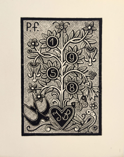 Baruch Jožka – P.F. 1958, osobní novoročenka, původní dřevoryt, 1957