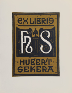 Baruch Jožka – Ex libris Hubert Sekera, původní barevný dřevoryt, 1933