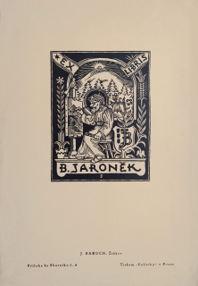 Baruch Jožka – Ex libris B. Jaroněk, původní dřevoryt, nedatováno