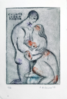 Antonová Alena – Milenci, Ex libris, kolorovaná suchá jehla, 2014