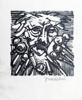Váchal Josef – Ex libris autora, autoportrét, původní dřevoryt, ca 1920
