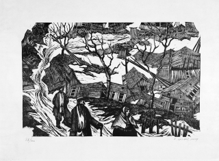 Hübel František – Zemnice, původní dřevoryt, 1959
