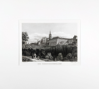 Praha – Pražský hrad s částí Jeleního příkopu, Vincenc Morstadt, H. Winkles, oceloryt, 1835