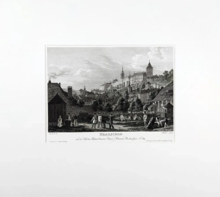 Praha – Hradčany s Klárova, Vincenc Morstadt, H. Winkles, předleptaný oceloryt, 1835