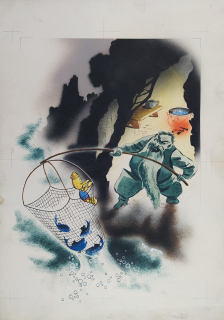 Burjanek Josef – Nosáčkova dobrodružství, kresba tuší kolorovaná akvarelem, 1941
