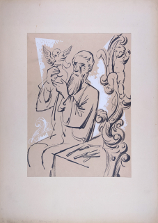 Machourek Antonín Marek Lukáš – Růžový den, kresba tuší, 1944