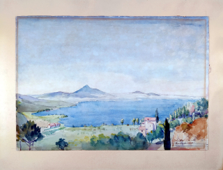 Slánský Bohuslav – Bracciano, studie k obrazu, malba akvarelem, 1928