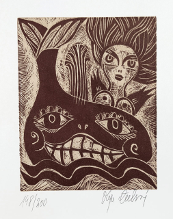 Čechová Olga – Jak vytrhnout velrybě stoličku, P. F. 1981 Josef Marek, dřevoryt, 1981