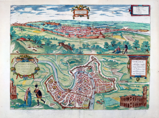 Verona – Georg Braun & Franz Hogenberg, staře kolorovaný mědiryt, 1582