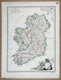 Irsko – P. J. B. Poirson, staře kolorovaný původní mědiryt, 1809