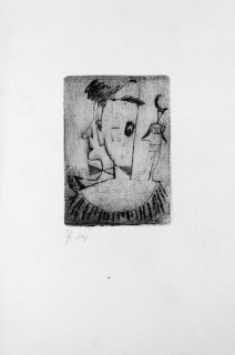 Tichý František – Hlava klauna, suchá jehla na ručním papíře, 1956