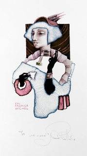 Richterová Marina – Le Café, Ex libris Fabrice Michel, barevná litografie, 2018