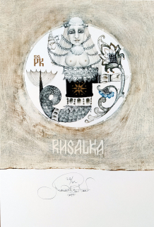 Richterová Marina – Rusalka, Ex libris PK, barevná litografie, 2017