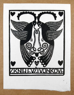 Macková Anna – Ex libris, Z knih Evži Vonkové, původní dřevoryt, ca 1920