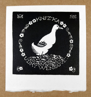 Macková Anna – Ex libris, Knížka Udky Wenigové, původní dřevoryt, 1916