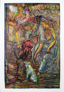 Váchal Josef – Ex libris Jaroslav Mrázek, barevný dřevoryt, nedatováno