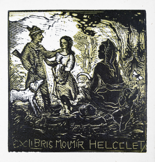 Váchal Josef – Ex libris Mojmír Helcelet, barevný dřevoryt, nedatováno