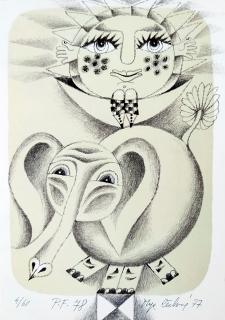 Čechová Olga – Zamilovaný slon, P. F. 1977, litografie s podtiskem, 1977