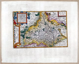 Morava – Matthias Quad, Johann Bussemacher, staře kolorovaný původní mědiryt, 1596