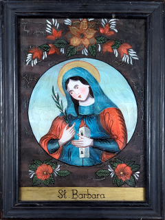 Neznámý autor – Svatá Barbora, lidová podmalba na skle, nedatováno, ca pol. 20. stol.