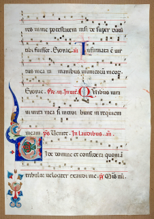 Antifonář – Notový záznam z liturgické knihy, oboustranná malba na pergamenu, 1. pol. 14. stol.