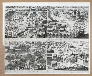 Praha – Bitva na Bílé hoře, čtyři vyobrazení, předleptaný mědiryt, ca 1620