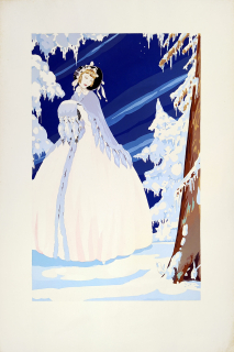 Art deco – Zimní motiv, kvašem kolorovaný lept, ca 1910