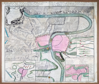 Praha – plán opevnění města, Homannovi dědicové, staře kolorovaný původní mědiryt, 1743