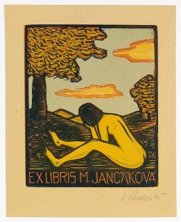 Paulus Vincenc – Ex libris, M. Jančáková, barevný dřevoryt, 1945